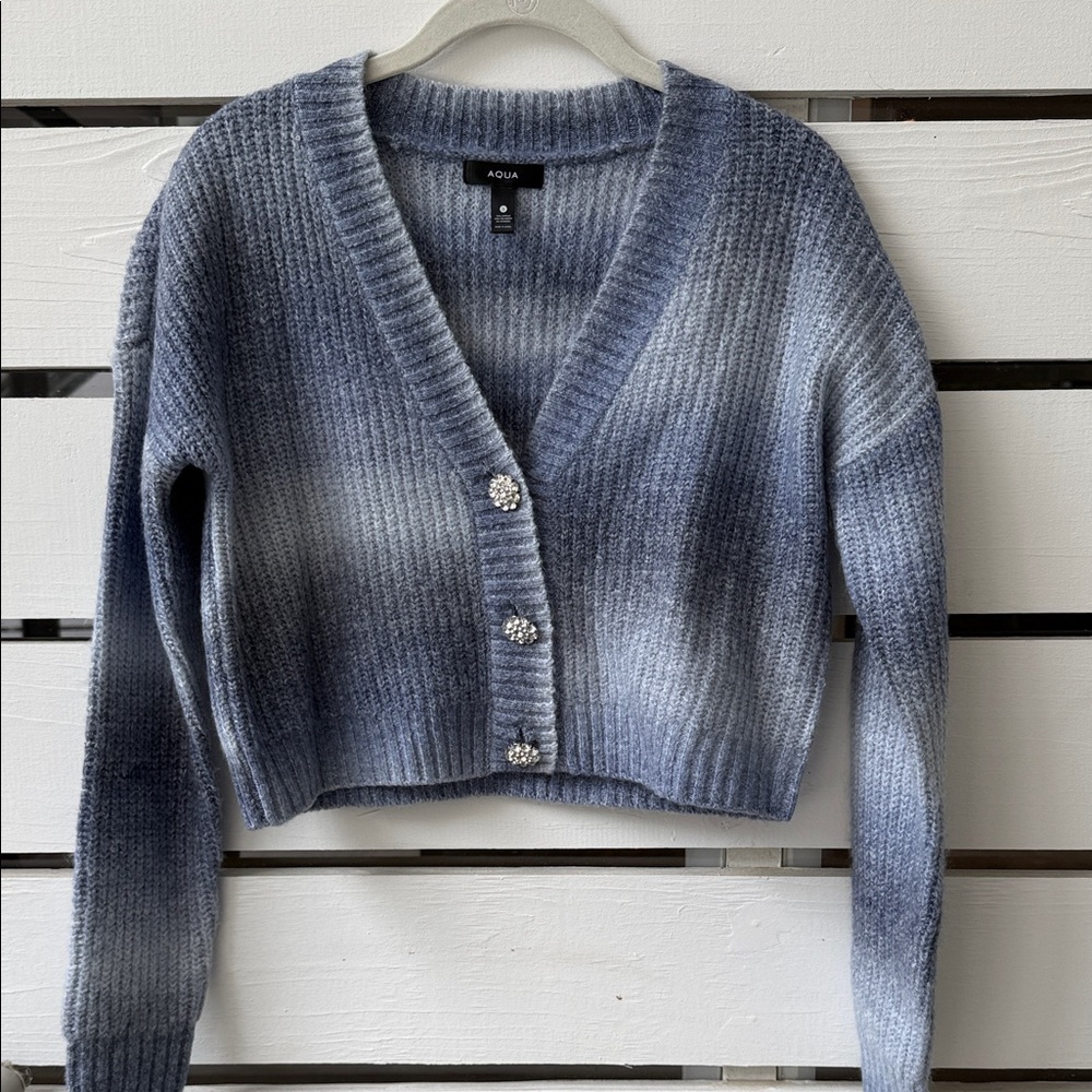 Aqua Women's Cropped Gradient Blue Cardigan
